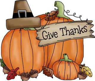 Image of pumpkins with "Give Thanks" sign