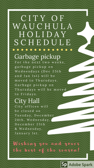 listing of garbage pickups and holiday office hours