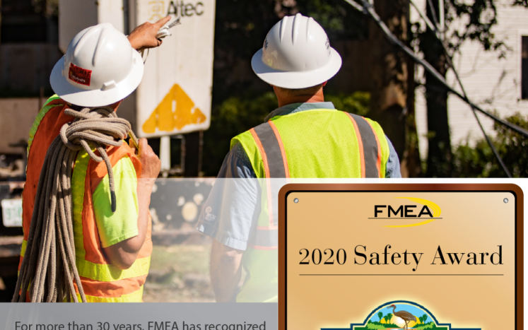 Image of 2020 Safety Award with City of Wauchula logo, line power workers 